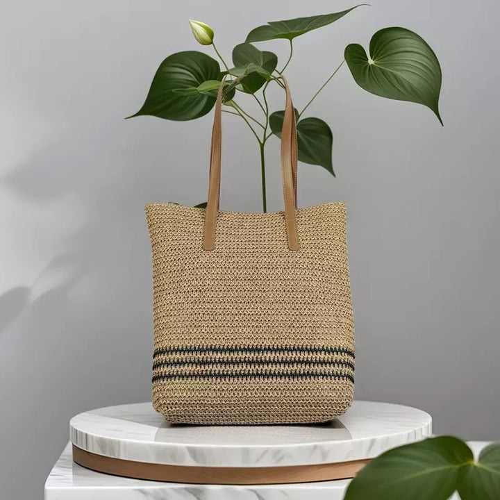 Versatile straw tote bag with leather handles Kalsten