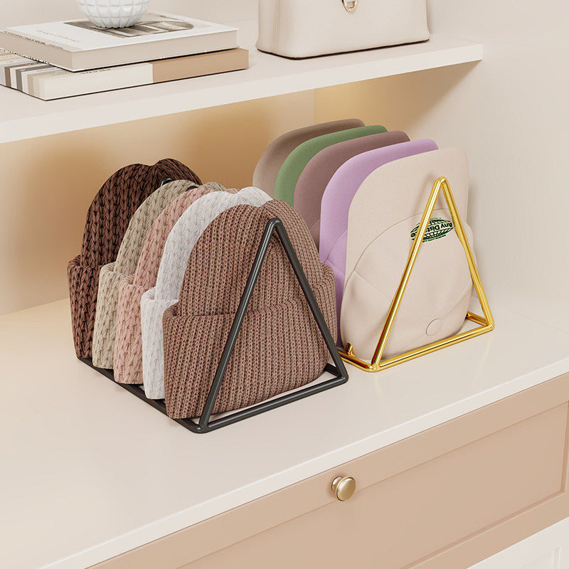 Triangular Metal Multi-Slot Knit Hat and Beanie Organizer Rack