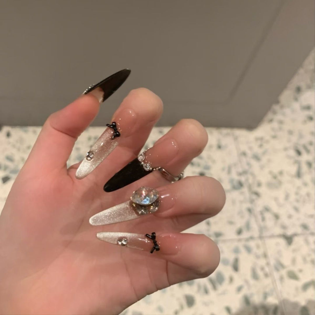 Glamorous Crystal-Studded Stiletto Press-On Nails Kalsten