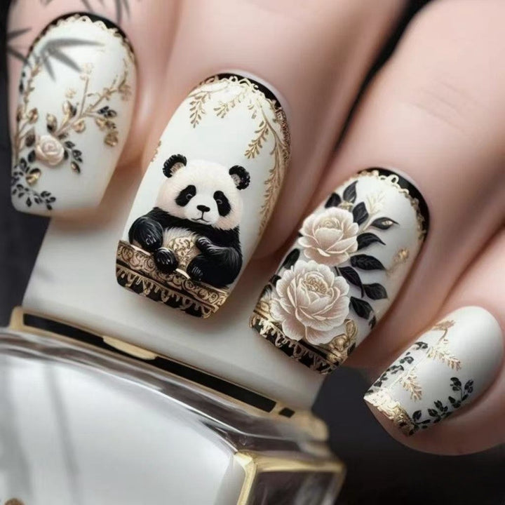 Artificial nails with floral panda design Kalsten