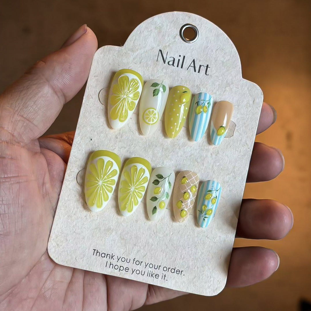 Fruity Lemon-Themed Press-On Nail Art Set Kalsten