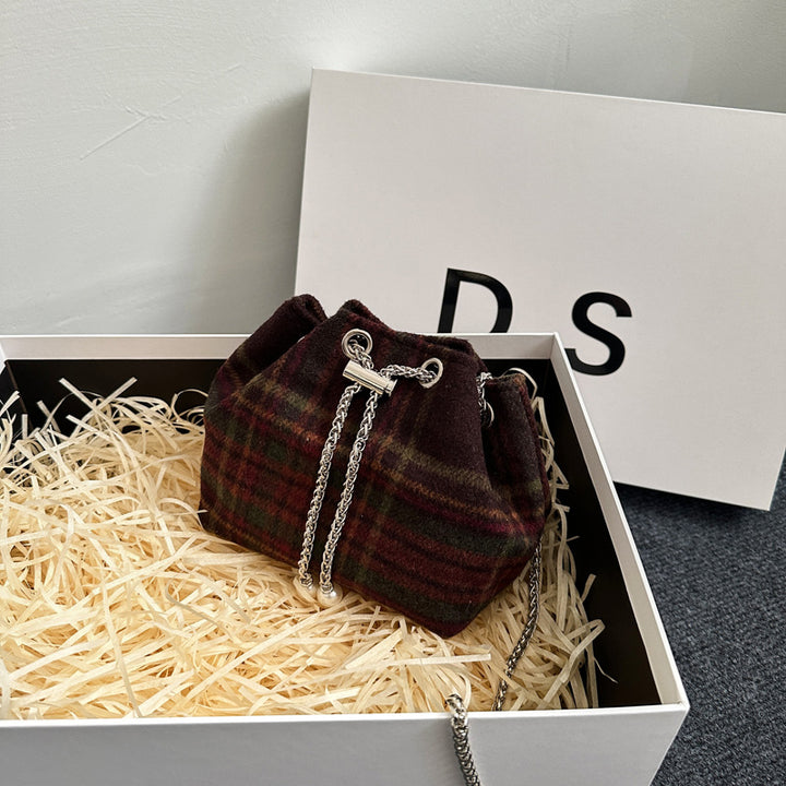Plaid Drawstring Shoulder Bag
