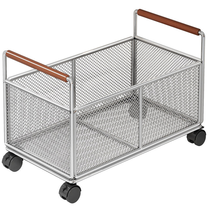 Rectangular Metal Mesh Countertop Storage Basket with Wooden Carry Handles