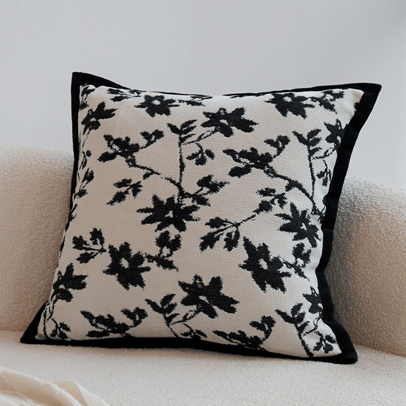 Square jacquard cushion cover with monochrome tree motif and contrasting piping Kalsten