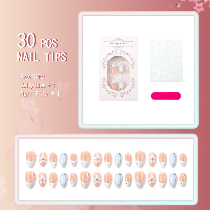 Artistic Floral-Embellished Press-On Nail Design
