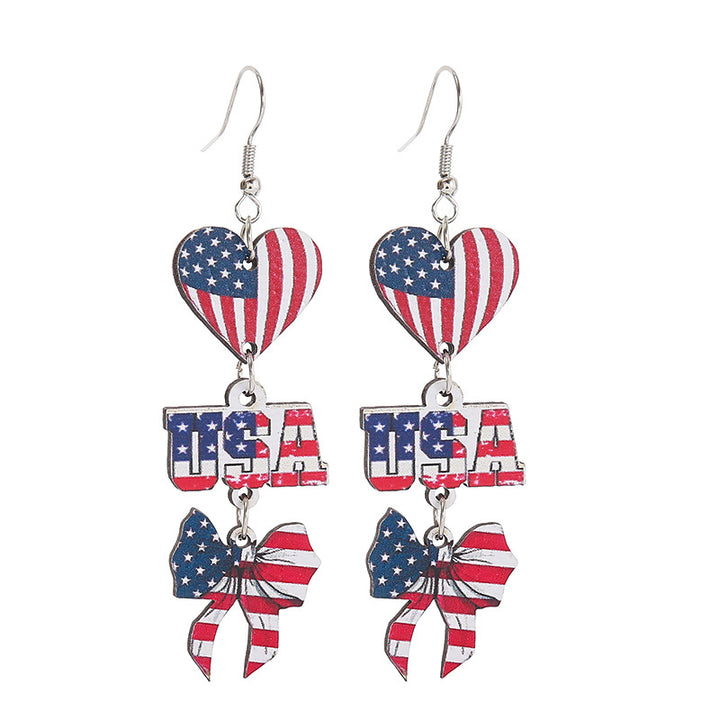 Women's nan patriotic triple-charm dangly novelty earrings with cowboy hat heart bow Kalsten