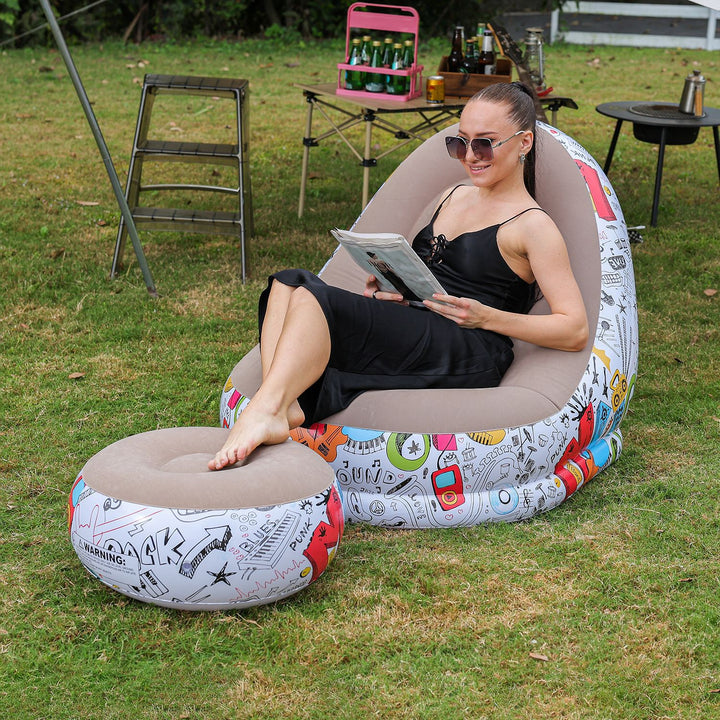 Women Inflatable Comfort Bean Bag Chair with Footrest Kalsten