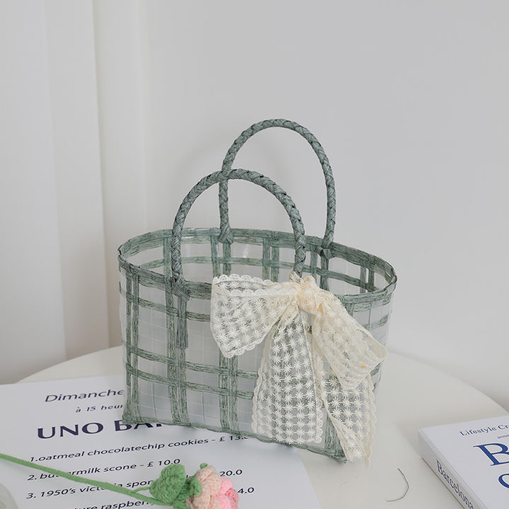 Handcrafted basket bag with elegant bow applique Kalsten