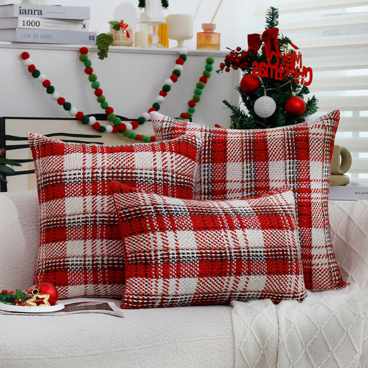 Square checked woven cushion cover in tweed look for sofa & festive decor Kalsten