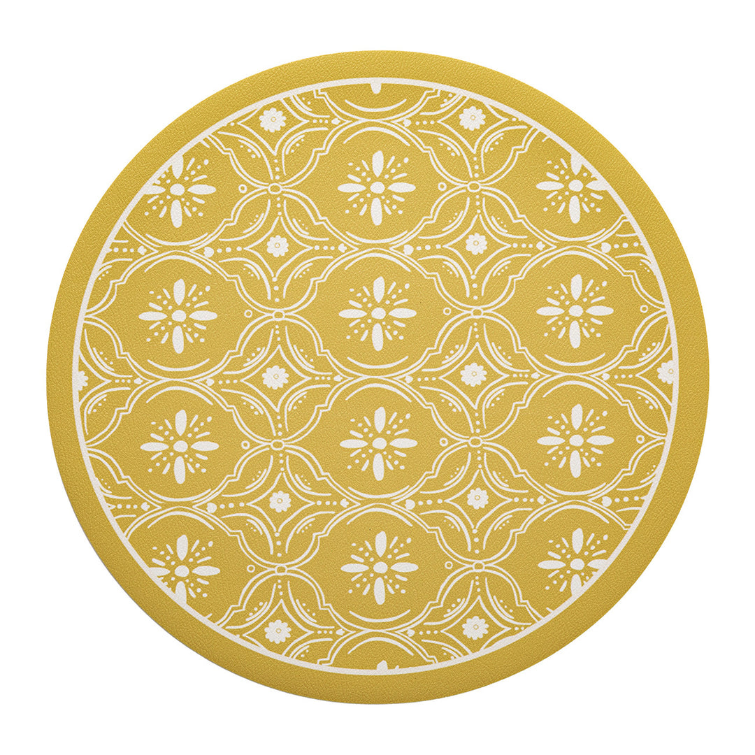 Round decorative rug with floral animal illustration and fine jacquard structure Kalsten