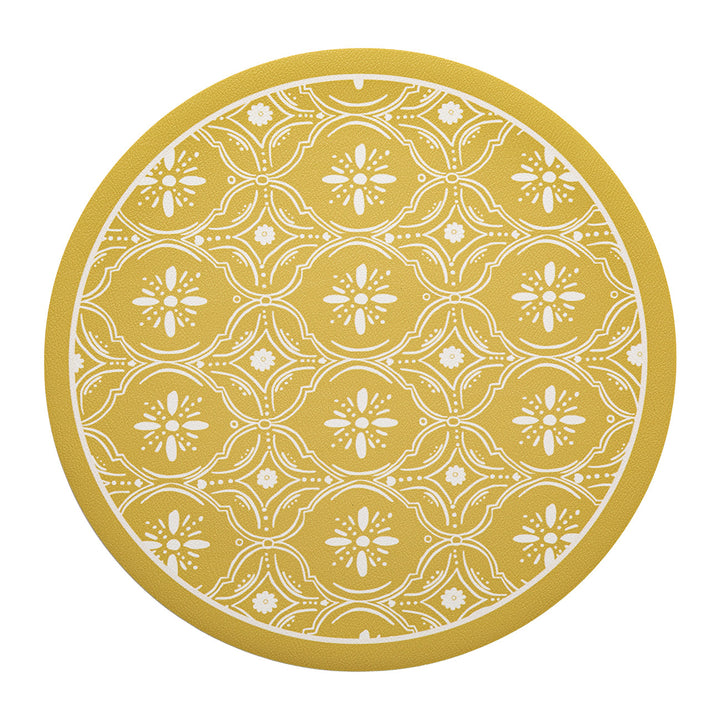 Round decorative rug with floral animal illustration and fine jacquard structure Kalsten