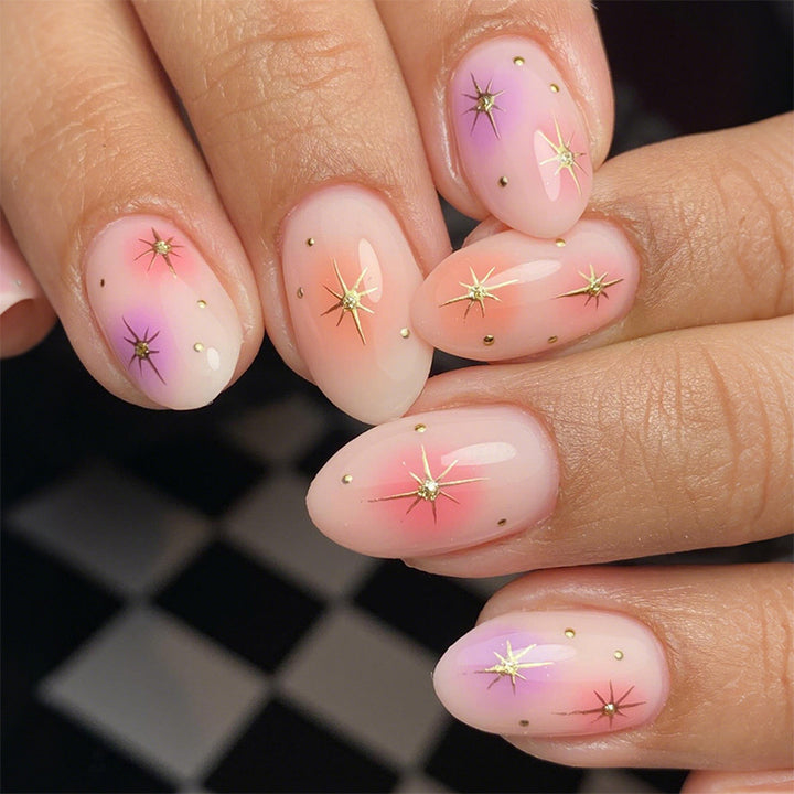 Artistic Press-On Nail Set with Vibrant Star Designs kalsten