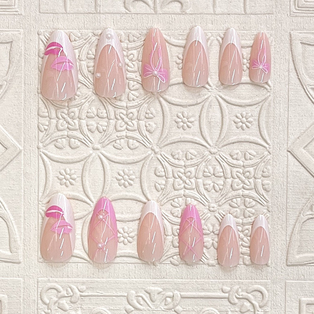 Artistic Press-On Nail Set with Kiss and Bow Design Kalsten