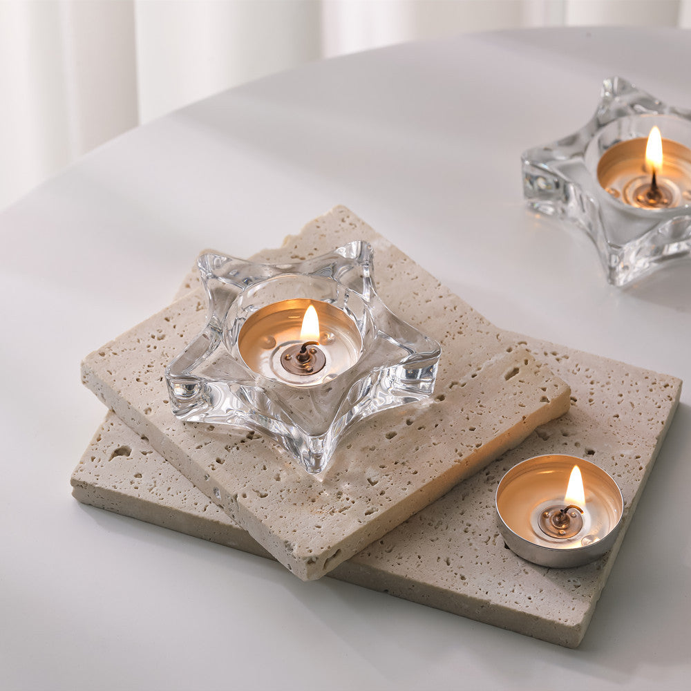 Star-Shaped Thick Crystal Glass Tealight Candle Holder Kalsten