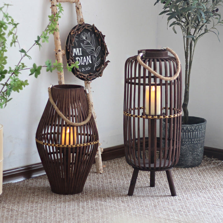 Stylish lantern made of rattan with wooden frame Kalsten