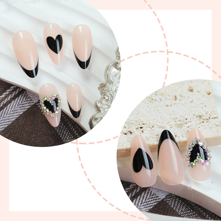 Artistic Press-On Nail Set with Heart and Gem Details kalsten