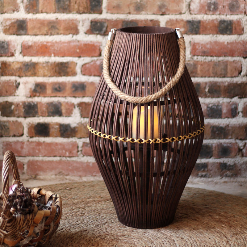 Stylish lantern made of rattan with wooden frame Kalsten