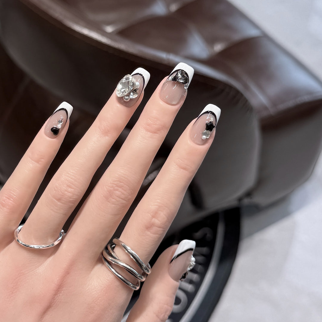 Decorative Press-On Nails with Elegant Gemstone Accents Kalsten