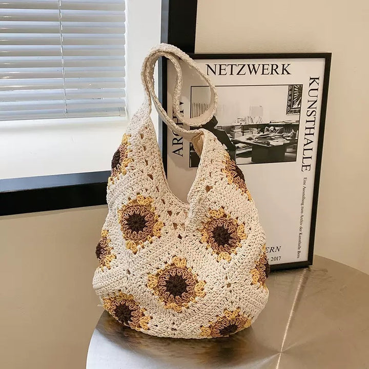 Macrame Shopper with Colorful Flower Pattern Kalsten