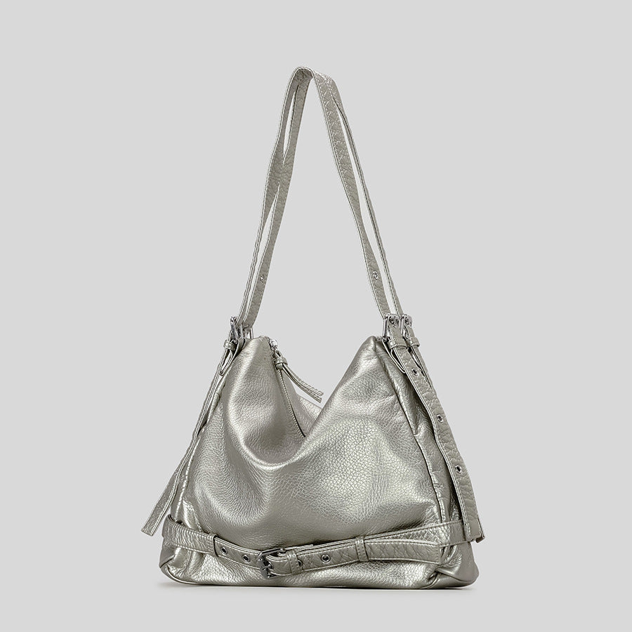 Casual Slouchy Leather Shoulder Bag