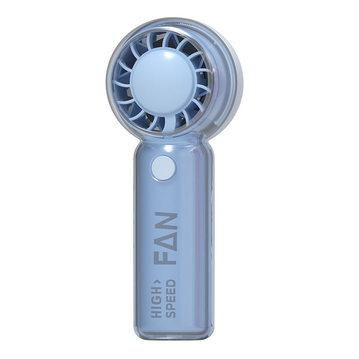 Cooling high-speed rechargeable handheld personal fan with transparent ergonomic handle and single-button speed control Kalsten