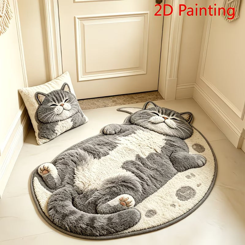 Plush Cat-Shaped Floor Mat