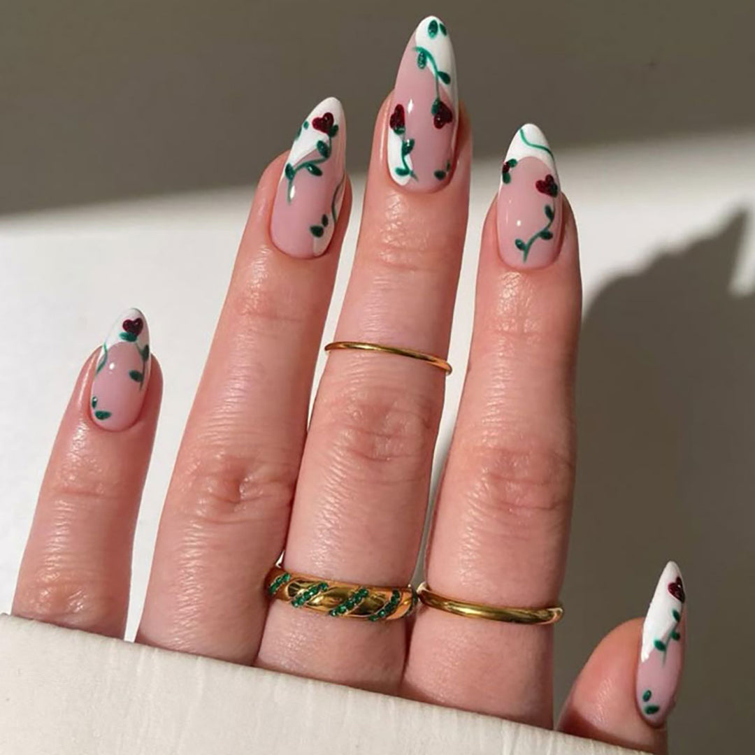 Floral Accent Press-On Nail Art Design