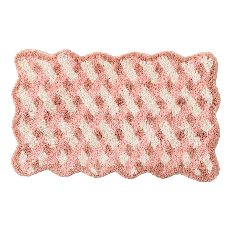 Tufted bathroom runner with wavy hem and relief-style braided pattern Kalsten