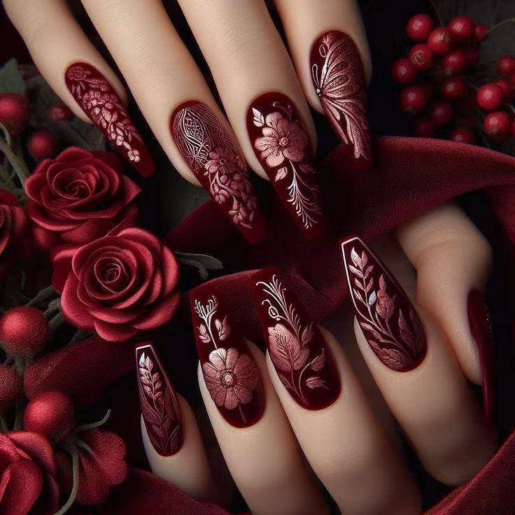Artificial Nail Set with Floral Designs Kalsten