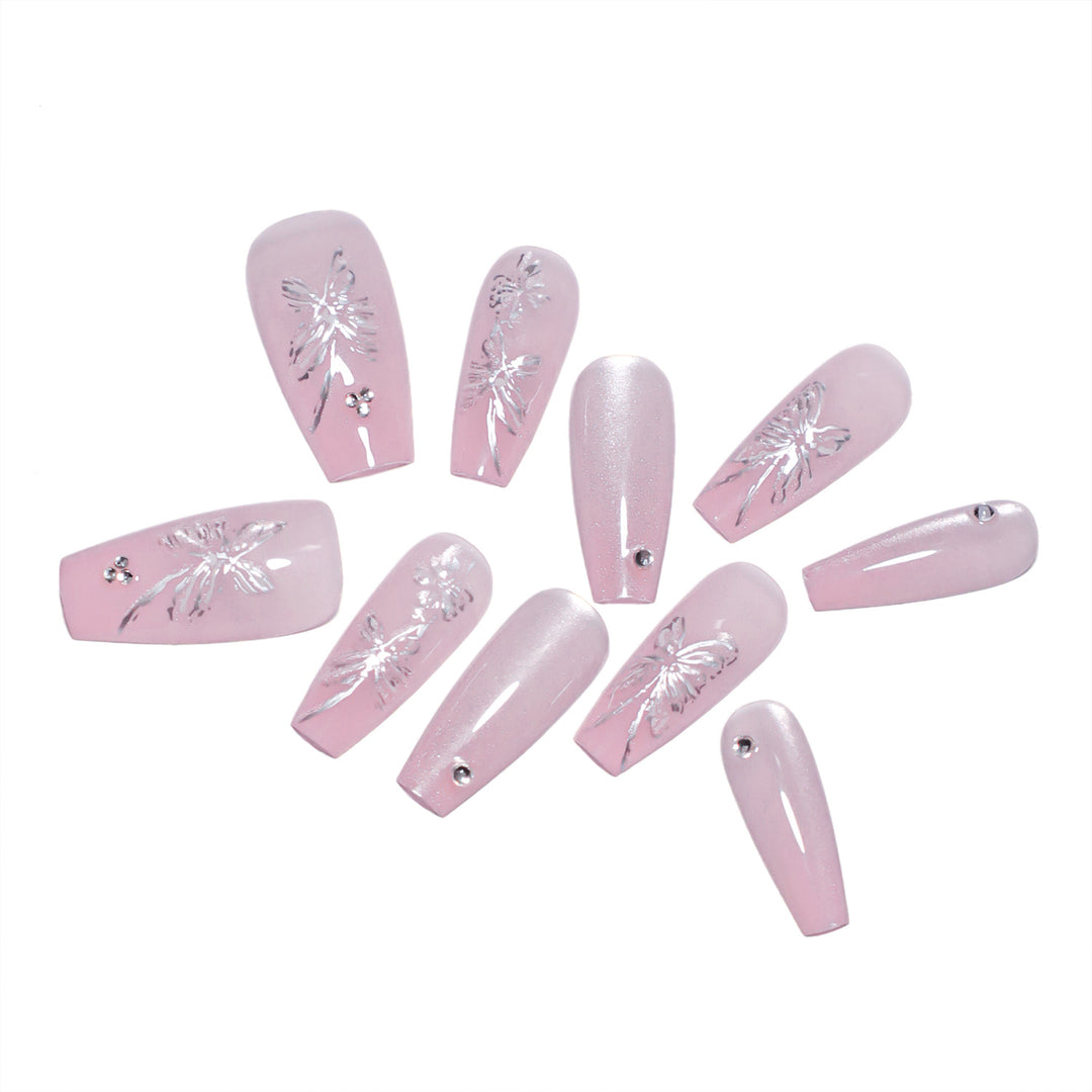 Artistic press-on nails with butterfly design Kalsten