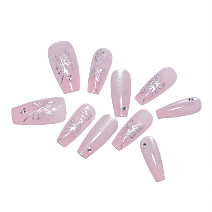 Artistic press-on nails with butterfly design Kalsten