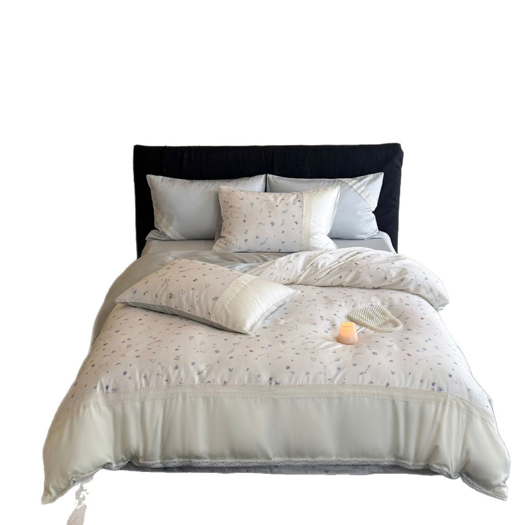Finest cotton satin bedding set with delicate floral embroidery and lace border Kalsten