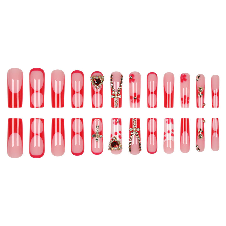 Glamorous Stiletto Press-On Nails with Artistic Gold and Red Accents Kalsten