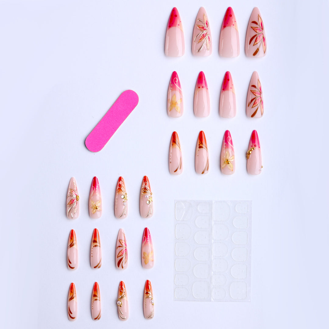 Elegant Artificial Nails with Floral Design Kalsten