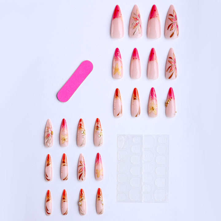 Elegant Artificial Nails with Floral Design Kalsten