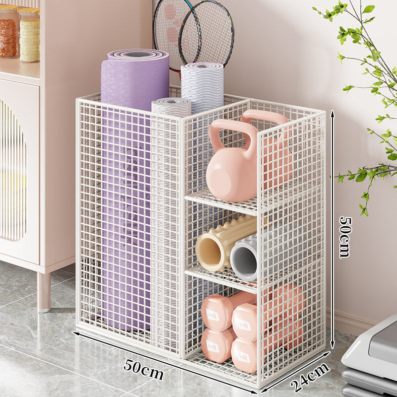 Rolling Mesh Fitness Storage Cart with Vertical Yoga Mat Slot and Shelved Compartments