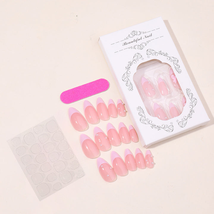Decorative French Tip Press-On Nails with Bow Accent