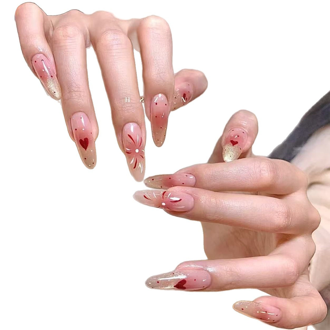 Elegant Press-On Nail Set with Floral and Gemstone Accents Kalsten