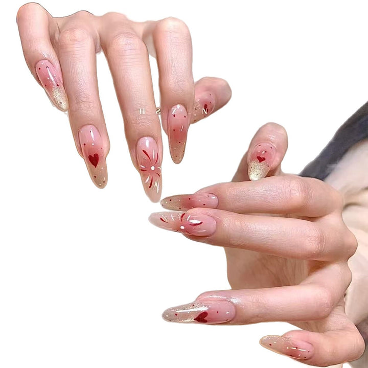 Elegant Press-On Nail Set with Floral and Gemstone Accents Kalsten