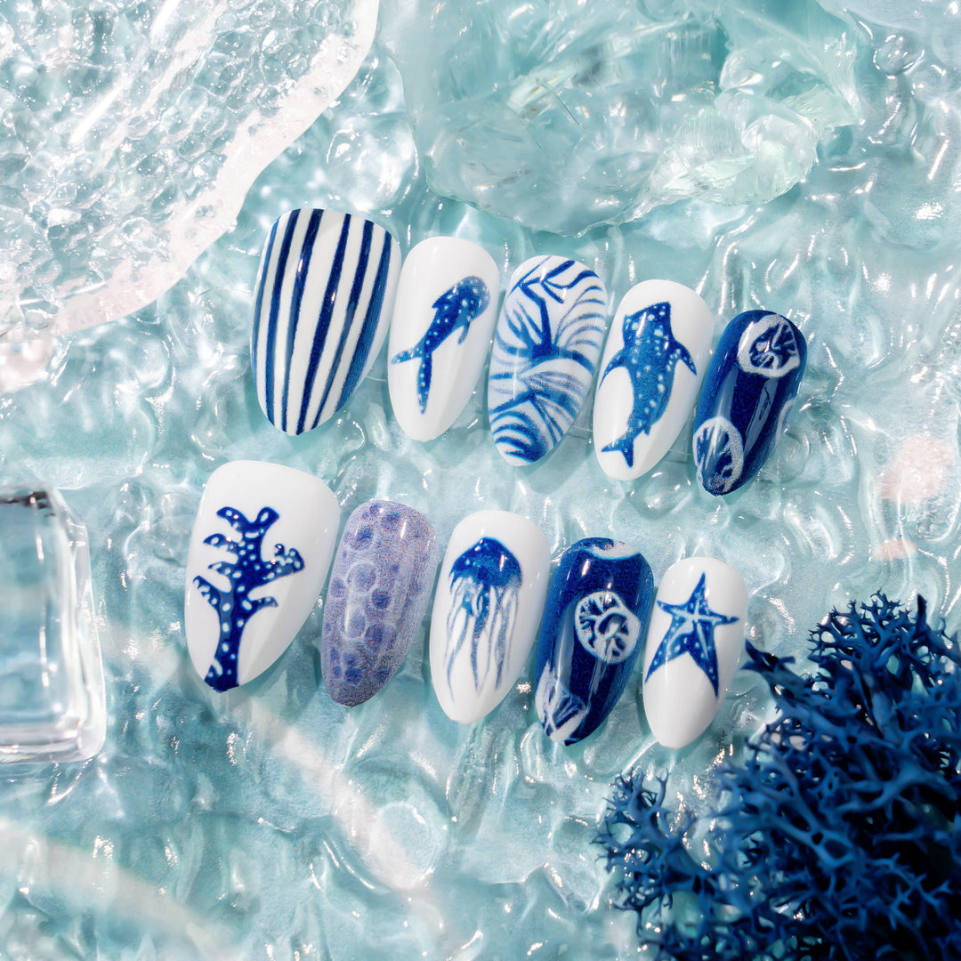 Artistic Ocean-Themed Press-On Nail Set