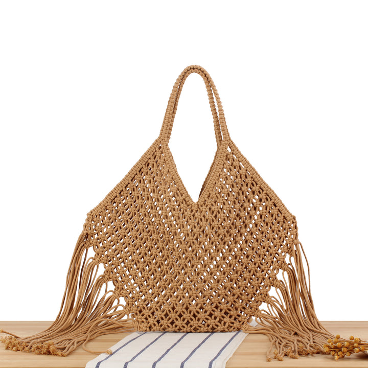 Hand-knotted tote bag with fringes Kalsten
