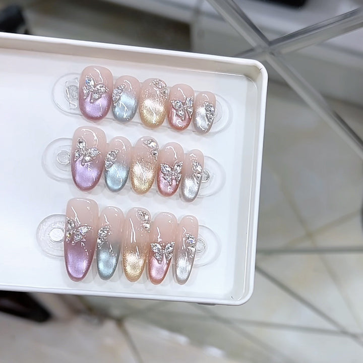 Decorative Press-On Nail Set with Butterfly Accents Kalsten