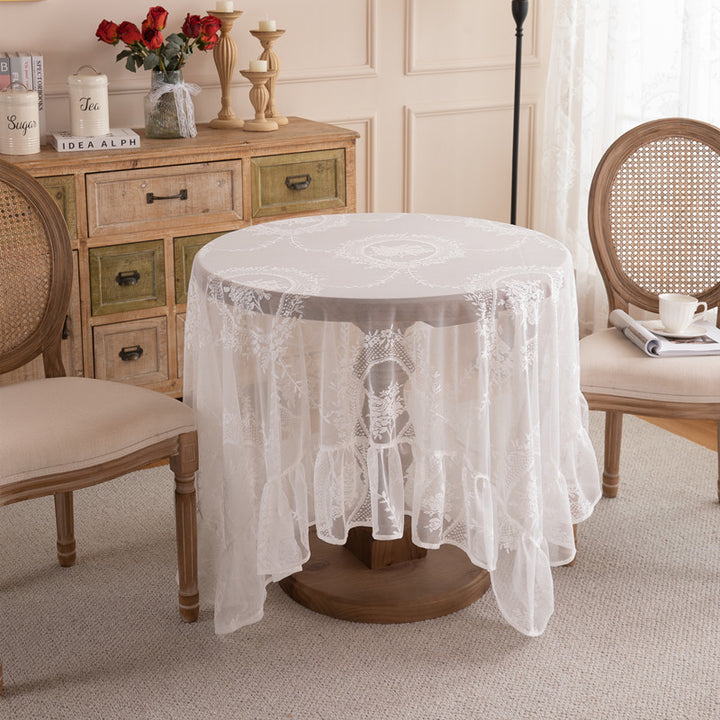 Elegant Floral Lace Overlay Tablecloth
