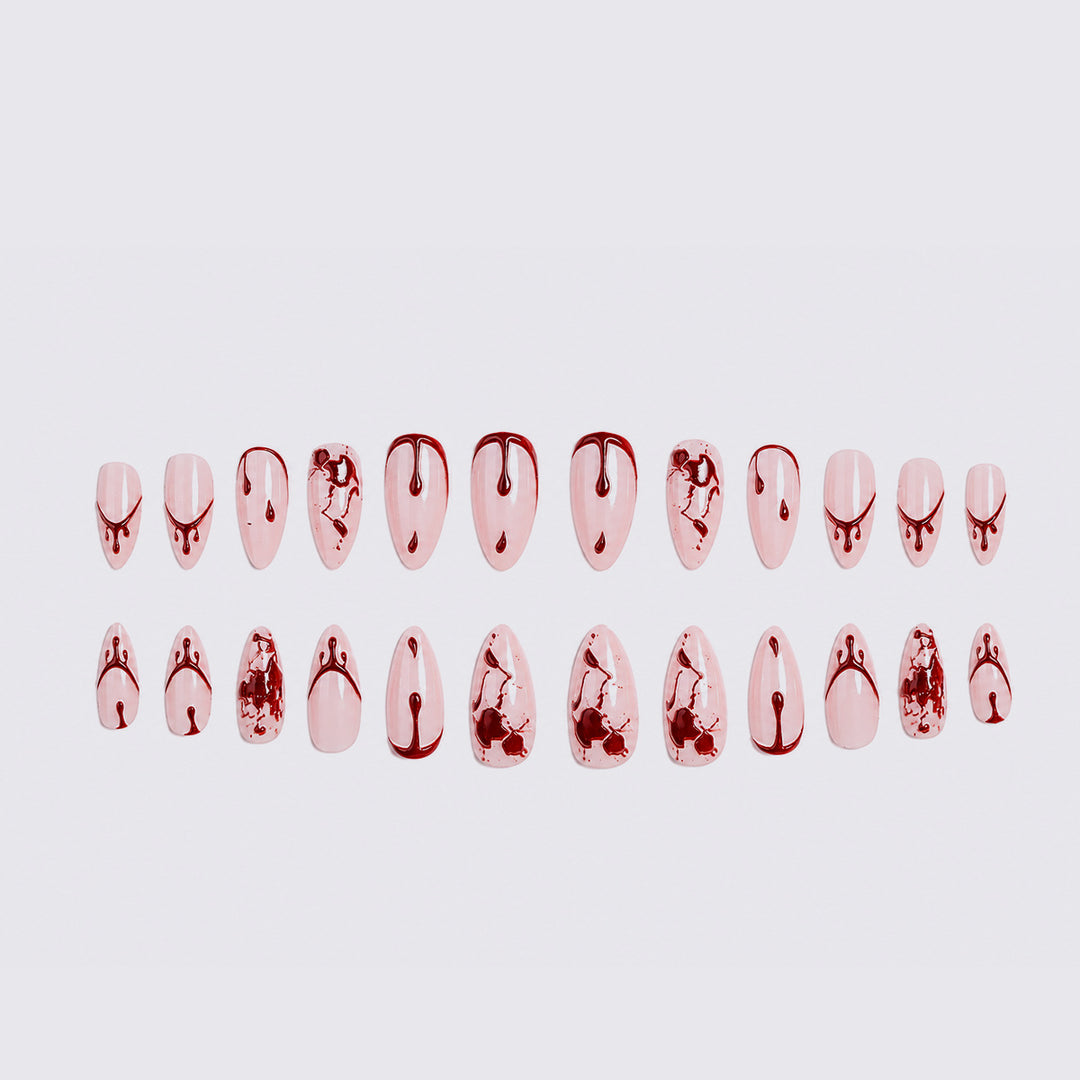 Artistic Press-On Nail Set with Blood Drip and Marble Design kalsten