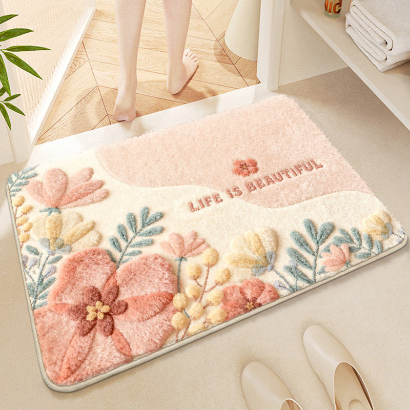 Floral Embroidered Bath Mat