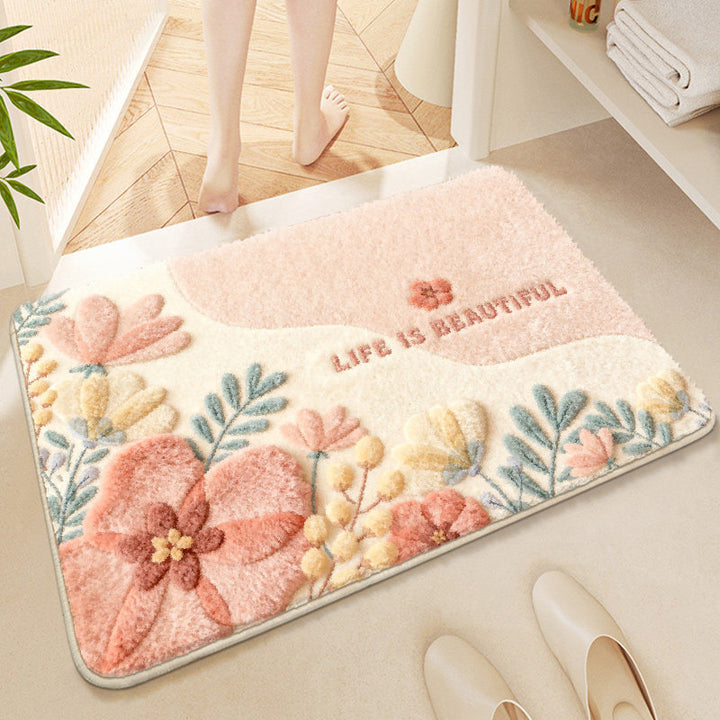 Floral Embroidered Bath Mat