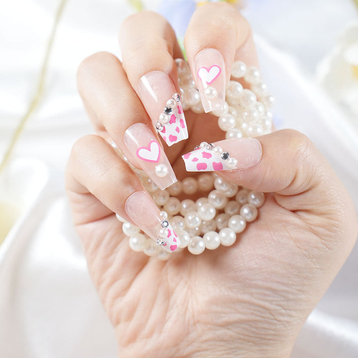 Decorative 3D Heart and Leopard Print Press-On Nail Set Kalsten