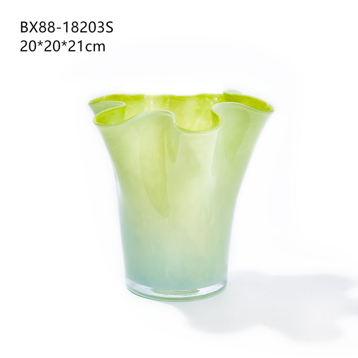 Handblown Tall Ruffled Rim Glass Vase Kalsten