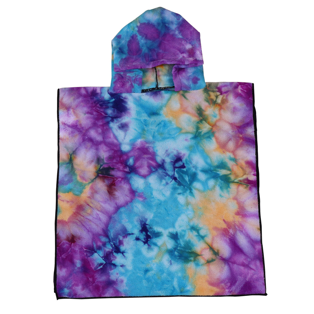 Women's Fleece Poncho with Hood and Colorful Tie-Dye Design Kalsten