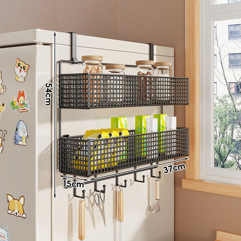 Over-Refrigerator Vertical Hanging Mesh Storage Rack with Deep Baskets and Hook Rail